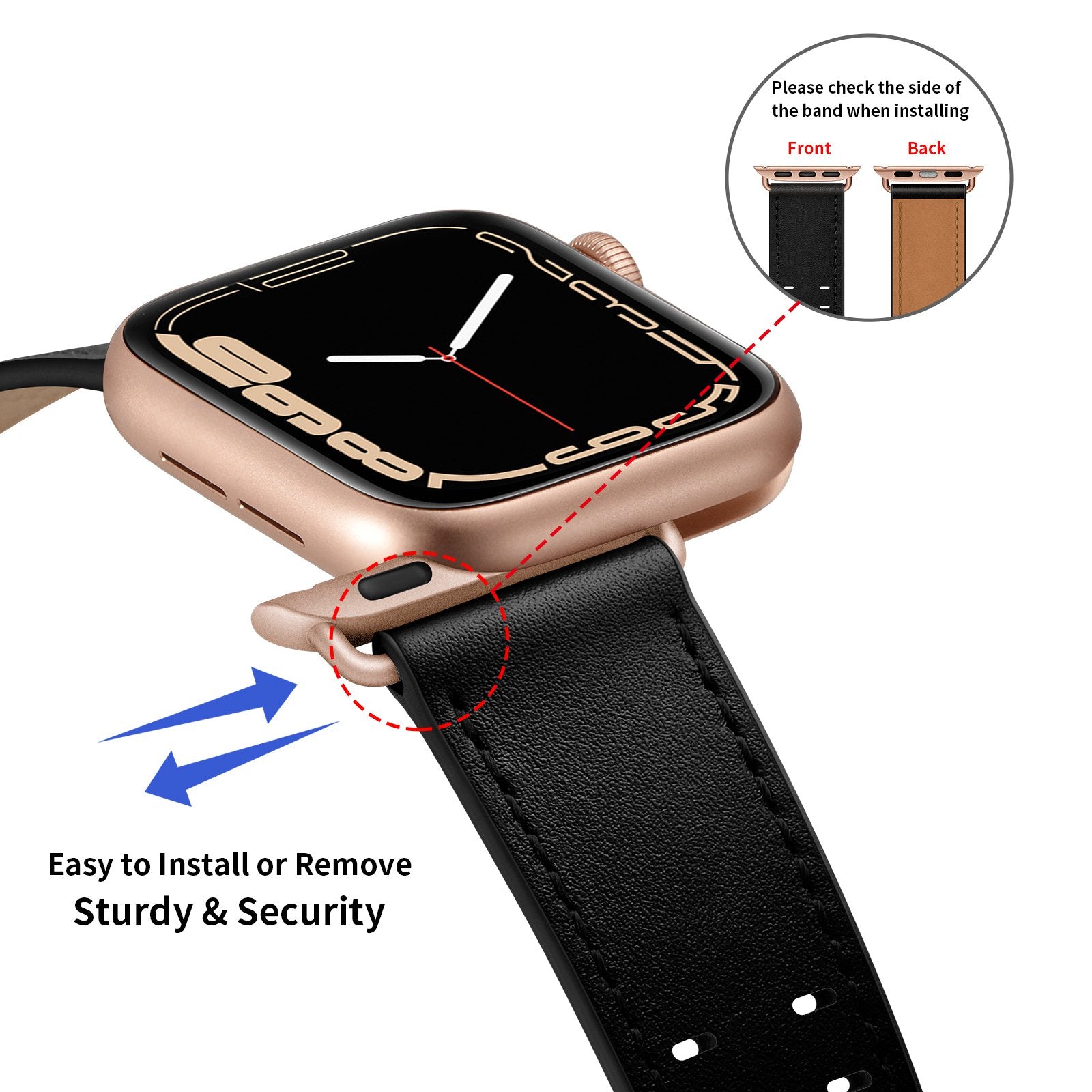 For Apple Watch Series 9 8 7 41mm 6 5 4 SE (2023) SE (2022) SE 40mm 3 2 1 38mm Watch Band Genuine Leather Strap with Stainless Steel Buckle Clasp For Apple Watch Series 9 8 7 41mm 6 5 4 SE (2023) SE (2022) SE 40mm 3 2 1 38mm Watch Band Genuine Leather Strap with Stainless Steel Buckle Clasp